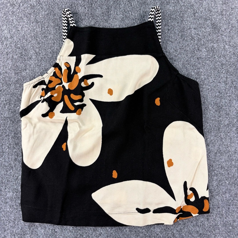 Hering Black Tank Top with Cream Floral and Orange Details